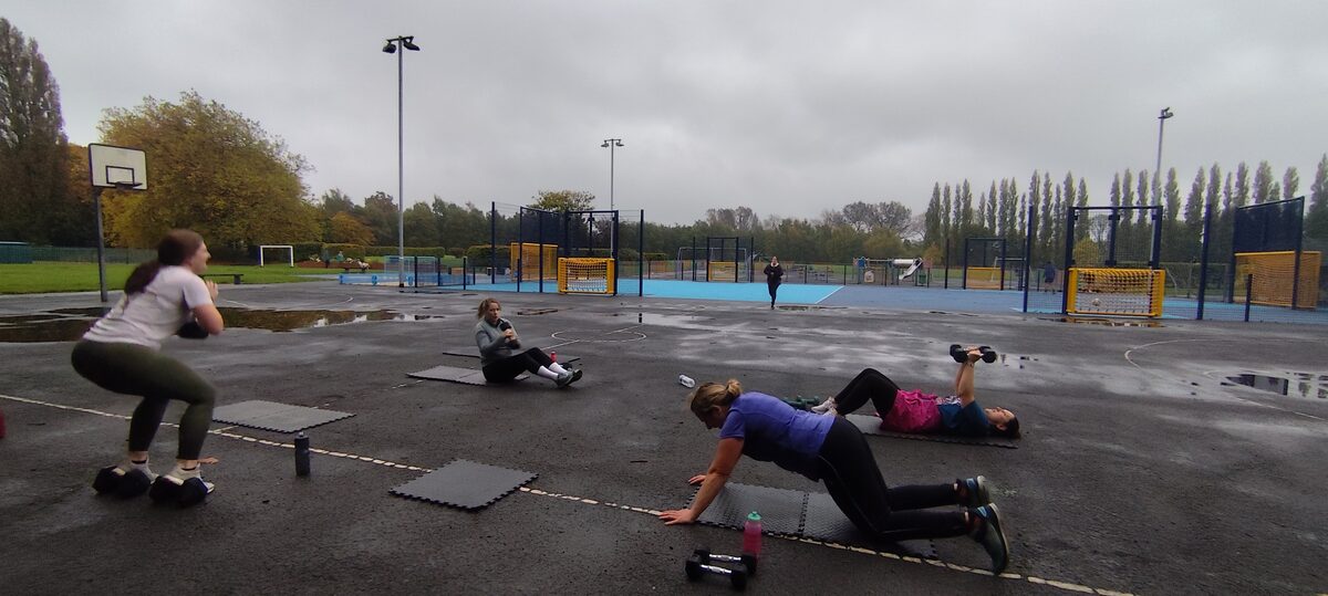 LGPT group training outdoors on an overcast day in Ladybarn Park